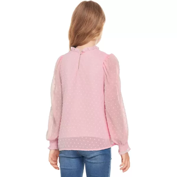Arshiner Girls Long Sleeve Shirts Chiffon Blouses Swiss Dot Frill Neck Casual Loose Cute Top Tee
