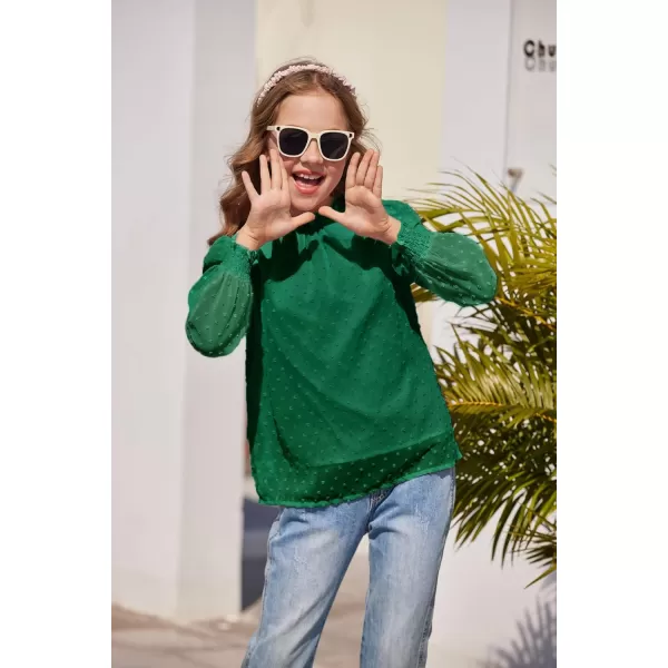 Arshiner Girls Long Sleeve Shirts Chiffon Blouses Swiss Dot Frill Neck Casual Loose Cute Top Tee