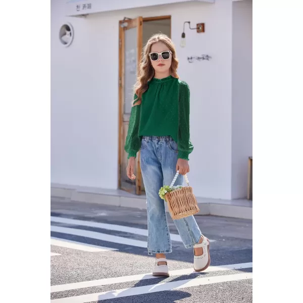 Arshiner Girls Long Sleeve Shirts Chiffon Blouses Swiss Dot Frill Neck Casual Loose Cute Top Tee