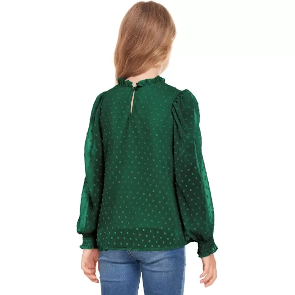 Arshiner Girls Long Sleeve Shirts Chiffon Blouses Swiss Dot Frill Neck Casual Loose Cute Top Tee