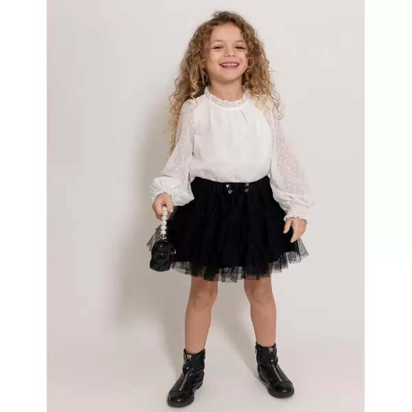 Arshiner Girls Long Sleeve Shirts Chiffon Blouses Swiss Dot Frill Neck Casual Loose Cute Top Tee