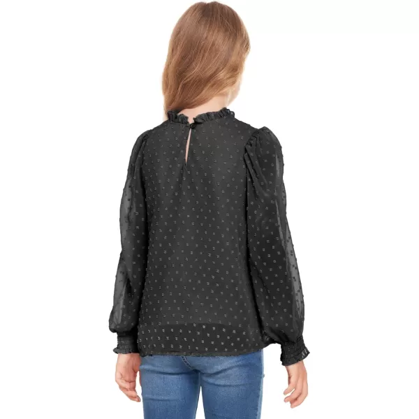 Arshiner Girls Long Sleeve Shirts Chiffon Blouses Swiss Dot Frill Neck Casual Loose Cute Top Tee