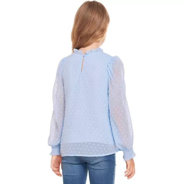 Arshiner Girls Long Sleeve Shirts Chiffon Blouses Swiss Dot Frill Neck Casual Loose Cute Top Tee