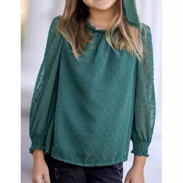 Arshiner Girls Long Sleeve Shirts Chiffon Blouses Swiss Dot Frill Neck Casual Loose Cute Top Tee