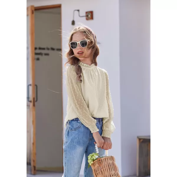 Arshiner Girls Long Sleeve Shirts Chiffon Blouses Swiss Dot Frill Neck Casual Loose Cute Top Tee