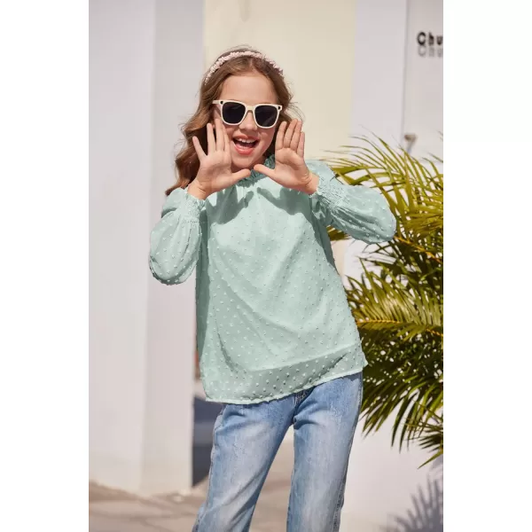 Arshiner Girls Long Sleeve Shirts Chiffon Blouses Swiss Dot Frill Neck Casual Loose Cute Top Tee