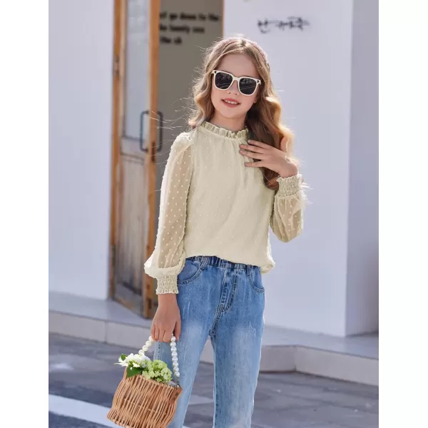 Arshiner Girls Long Sleeve Shirts Chiffon Blouses Swiss Dot Frill Neck Casual Loose Cute Top Tee