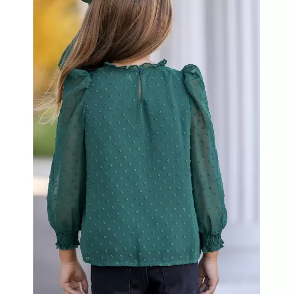 Arshiner Girls Long Sleeve Shirts Chiffon Blouses Swiss Dot Frill Neck Casual Loose Cute Top Tee