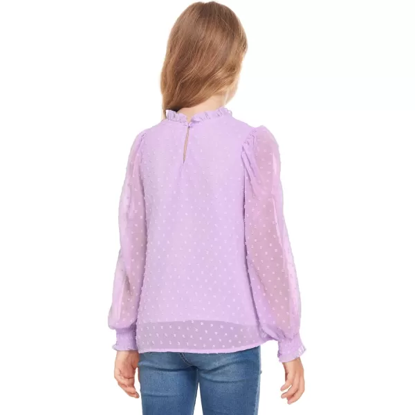 Arshiner Girls Long Sleeve Shirts Chiffon Blouses Swiss Dot Frill Neck Casual Loose Cute Top Tee