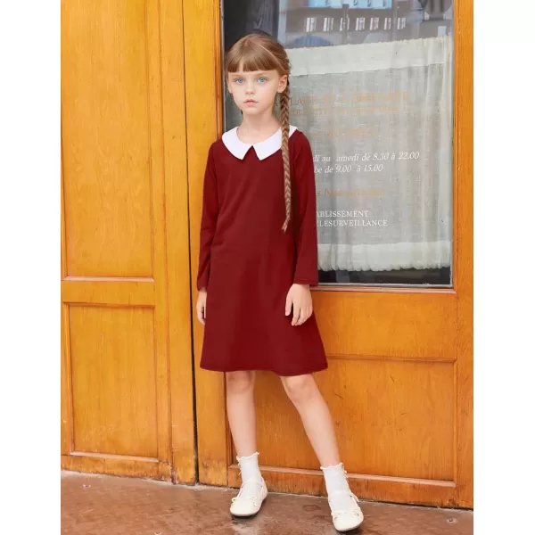Arshiner Girls Long Sleeve Vintage Peter Pan Collar T-Shirt Dress Age 4-13 Years