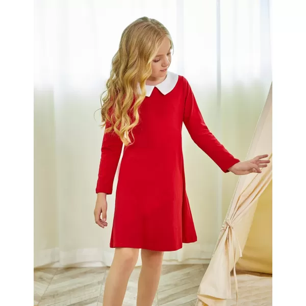 Arshiner Girls Long Sleeve Vintage Peter Pan Collar T-Shirt Dress Age 4-13 Years
