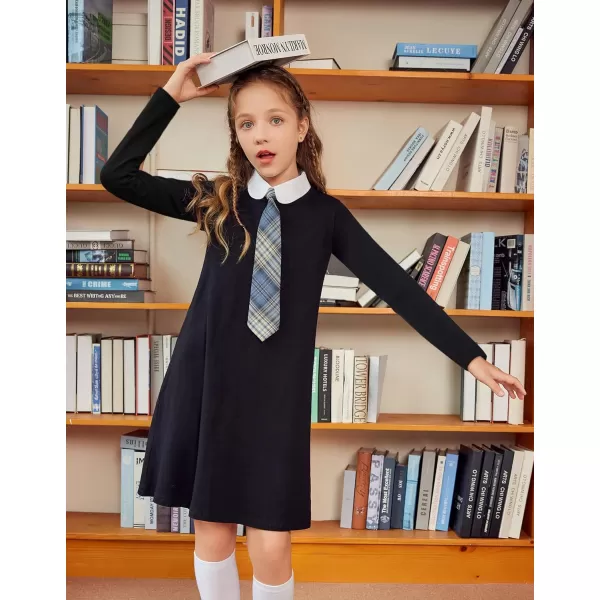 Arshiner Girls Long Sleeve Vintage Peter Pan Collar T-Shirt Dress Age 4-13 Years