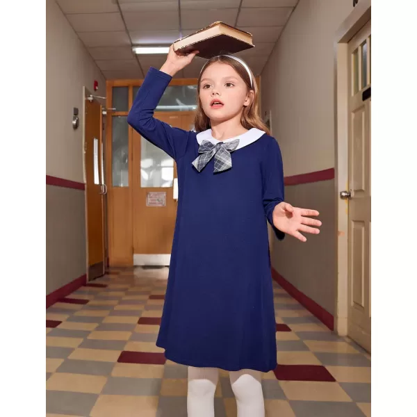 Arshiner Girls Long Sleeve Vintage Peter Pan Collar T-Shirt Dress Age 4-13 Years
