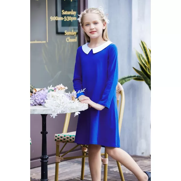 Arshiner Girls Long Sleeve Vintage Peter Pan Collar T-Shirt Dress Age 4-13 Years