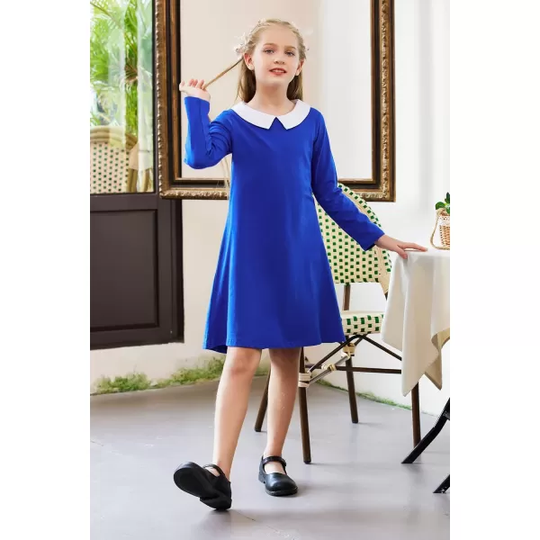 Arshiner Girls Long Sleeve Vintage Peter Pan Collar T-Shirt Dress Age 4-13 Years