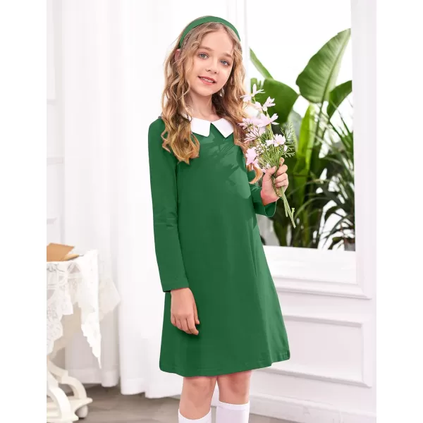 Arshiner Girls Long Sleeve Vintage Peter Pan Collar T-Shirt Dress Age 4-13 Years