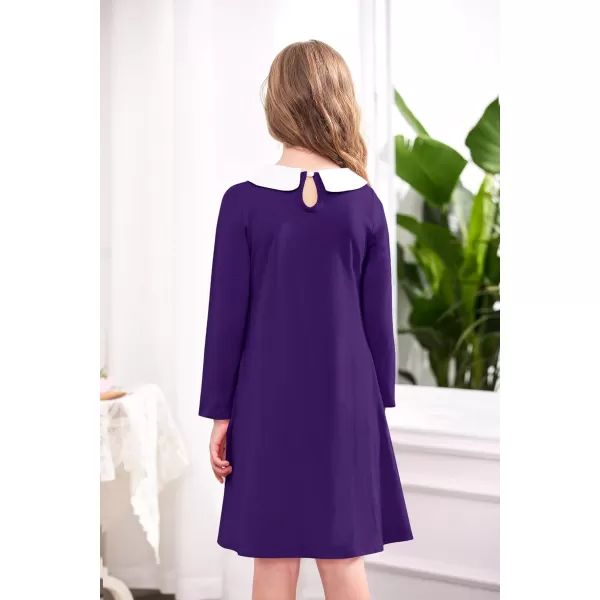 Arshiner Girls Long Sleeve Vintage Peter Pan Collar T-Shirt Dress Age 4-13 Years