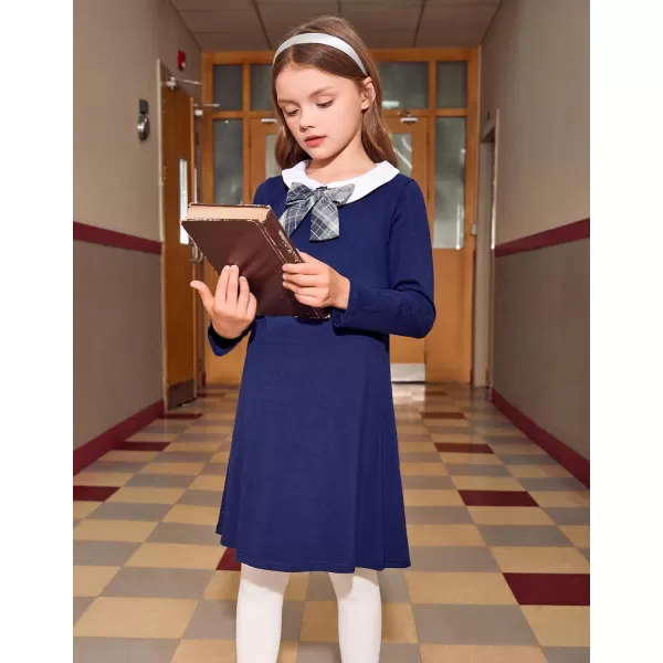 Arshiner Girls Long Sleeve Vintage Peter Pan Collar T-Shirt Dress Age 4-13 Years