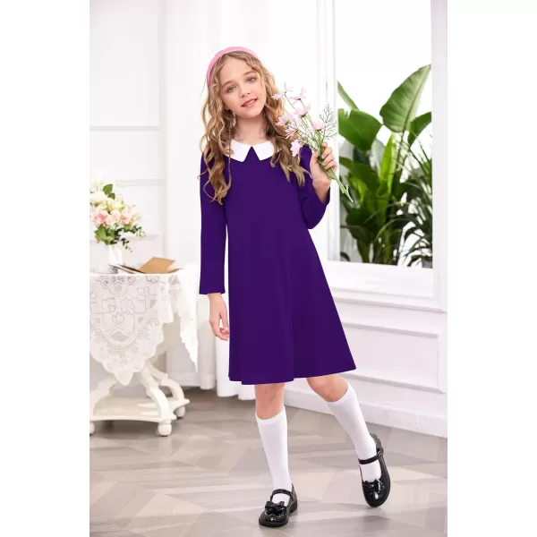 Arshiner Girls Long Sleeve Vintage Peter Pan Collar T-Shirt Dress Age 4-13 Years