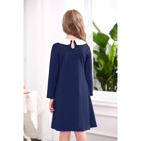 Arshiner Girls Long Sleeve Vintage Peter Pan Collar T-Shirt Dress Age 4-13 Years