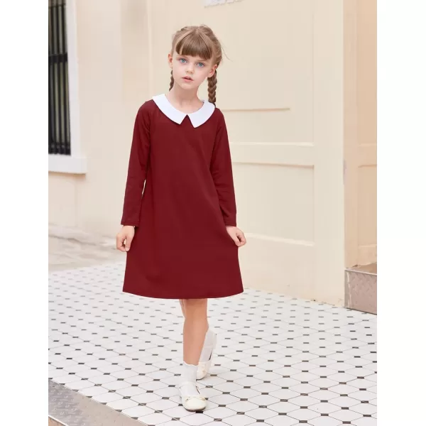 Arshiner Girls Long Sleeve Vintage Peter Pan Collar T-Shirt Dress Age 4-13 Years