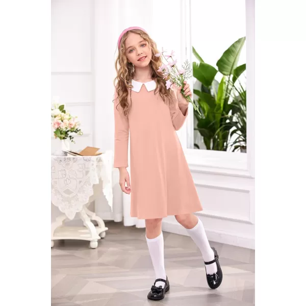 Arshiner Girls Long Sleeve Vintage Peter Pan Collar T-Shirt Dress Age 4-13 Years