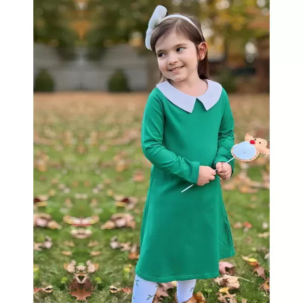 Arshiner Girls Long Sleeve Vintage Peter Pan Collar T-Shirt Dress Age 4-13 Years