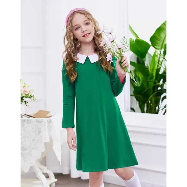 Arshiner Girls Long Sleeve Vintage Peter Pan Collar T-Shirt Dress Age 4-13 Years