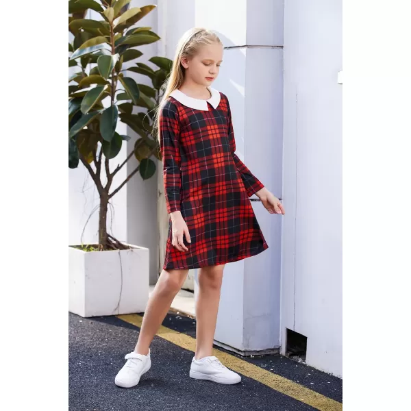 Arshiner Girls Long Sleeve Vintage Peter Pan Collar T-Shirt Dress Age 4-13 Years