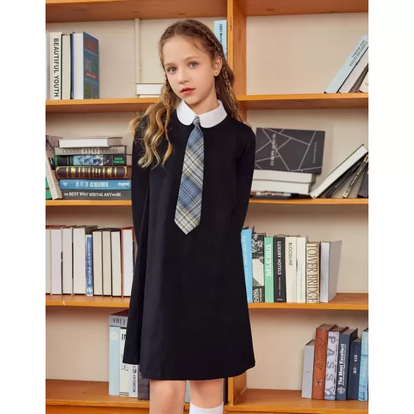 Arshiner Girls Long Sleeve Vintage Peter Pan Collar T-Shirt Dress Age 4-13 Years