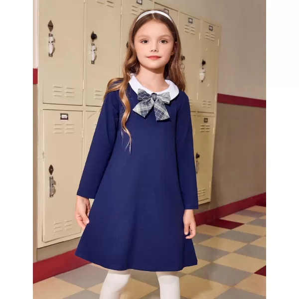 Arshiner Girls Long Sleeve Vintage Peter Pan Collar T-Shirt Dress Age 4-13 Years