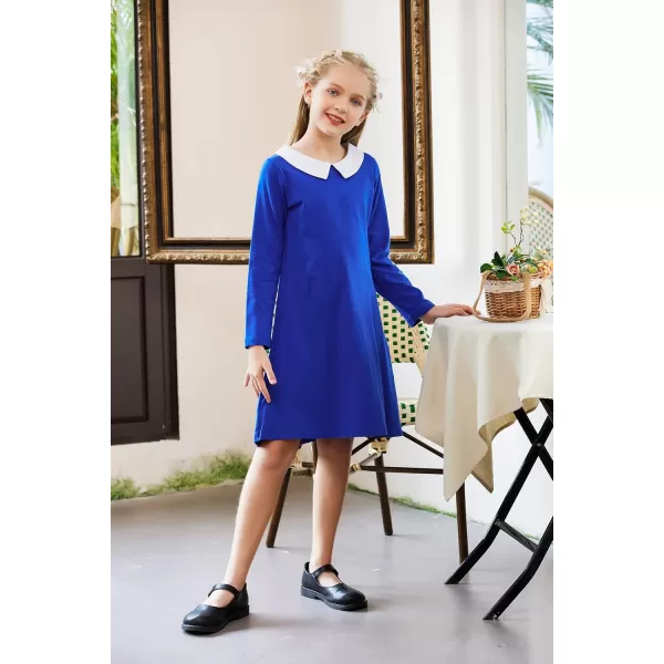 Arshiner Girls Long Sleeve Vintage Peter Pan Collar T-Shirt Dress Age 4-13 Years
