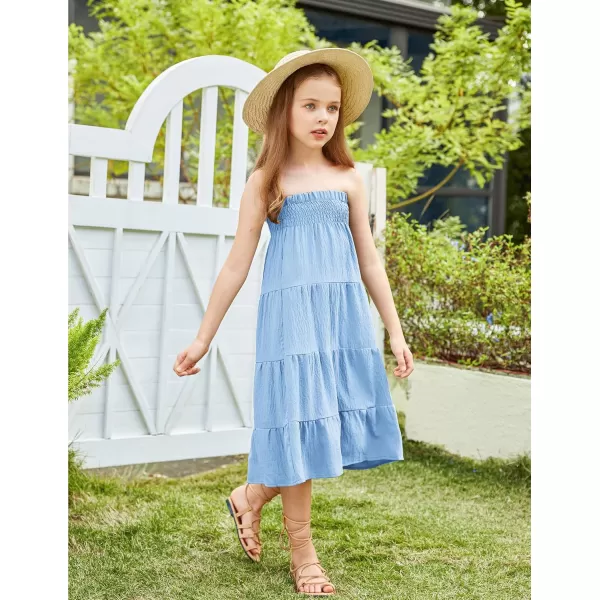 Arshiner Girls Maxi Skirt Summer Linen High Waist Tiered Boho Skirts with Pockets