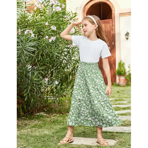 Arshiner Girls Maxi Skirt Summer Linen High Waist Tiered Boho Skirts with Pockets
