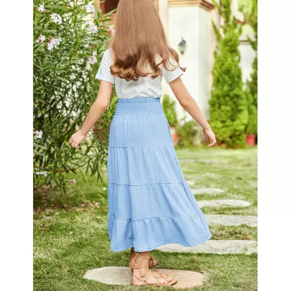Arshiner Girls Maxi Skirt Summer Linen High Waist Tiered Boho Skirts with Pockets