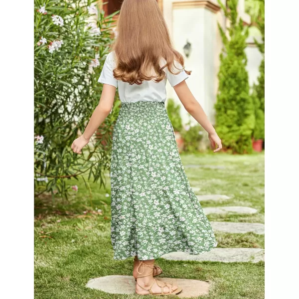 Arshiner Girls Maxi Skirt Summer Linen High Waist Tiered Boho Skirts with Pockets