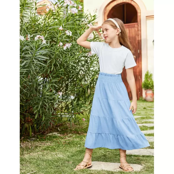 Arshiner Girls Maxi Skirt Summer Linen High Waist Tiered Boho Skirts with Pockets