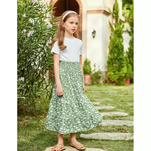 Arshiner Girls Maxi Skirt Summer Linen High Waist Tiered Boho Skirts with Pockets