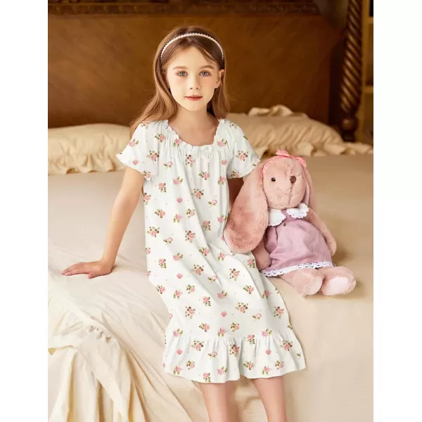Arshiner Girls Nightgowns Sleepwear Short Sleeve Victorian Pajama Dress Soft Princess Sleepshirt for 3-12 Years Kids