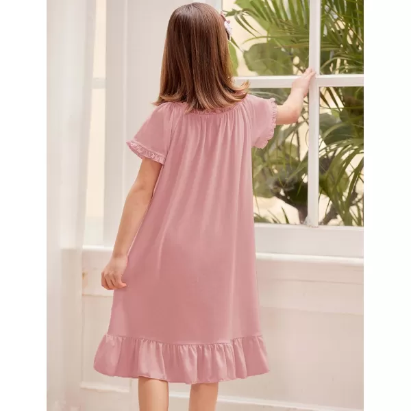 Arshiner Girls Nightgowns Sleepwear Short Sleeve Victorian Pajama Dress Soft Princess Sleepshirt for 3-12 Years Kids