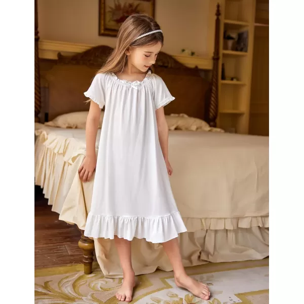 Arshiner Girls Nightgowns Sleepwear Short Sleeve Victorian Pajama Dress Soft Princess Sleepshirt for 3-12 Years Kids
