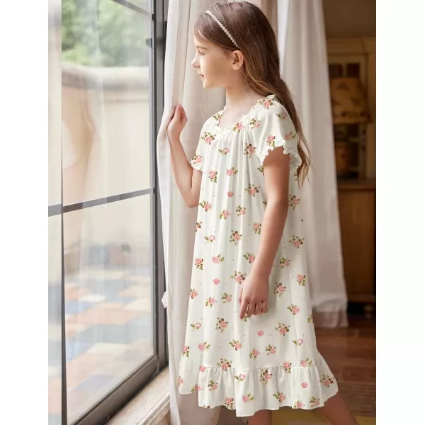 Arshiner Girls Nightgowns Sleepwear Short Sleeve Victorian Pajama Dress Soft Princess Sleepshirt for 3-12 Years Kids