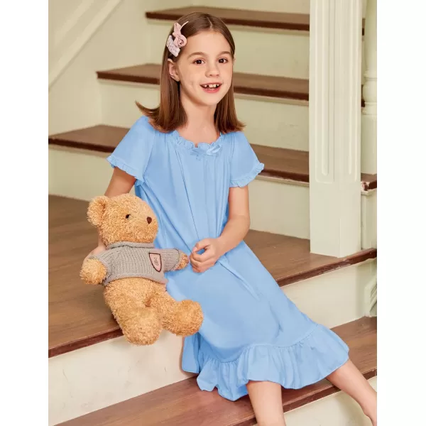 Arshiner Girls Nightgowns Sleepwear Short Sleeve Victorian Pajama Dress Soft Princess Sleepshirt for 3-12 Years Kids