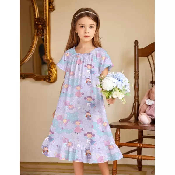 Arshiner Girls Nightgowns Sleepwear Short Sleeve Victorian Pajama Dress Soft Princess Sleepshirt for 3-12 Years Kids