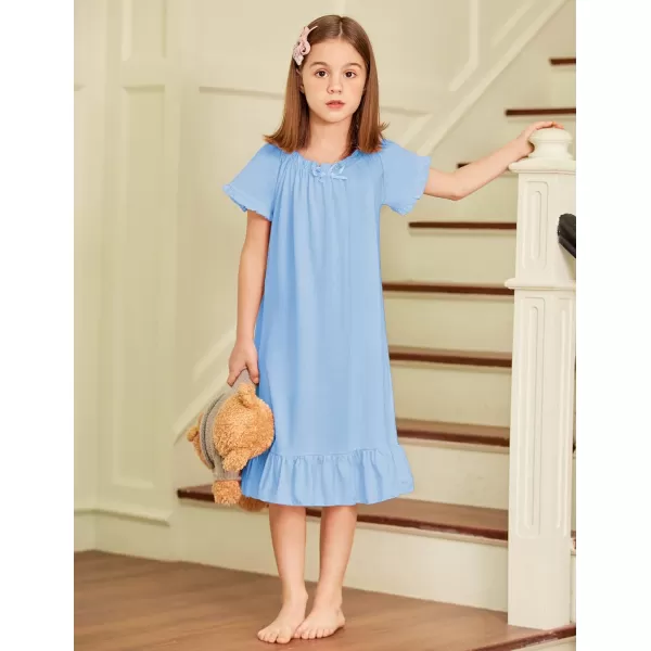 Arshiner Girls Nightgowns Sleepwear Short Sleeve Victorian Pajama Dress Soft Princess Sleepshirt for 3-12 Years Kids