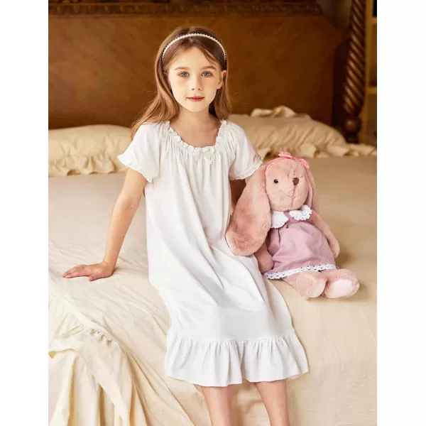 Arshiner Girls Nightgowns Sleepwear Short Sleeve Victorian Pajama Dress Soft Princess Sleepshirt for 3-12 Years Kids