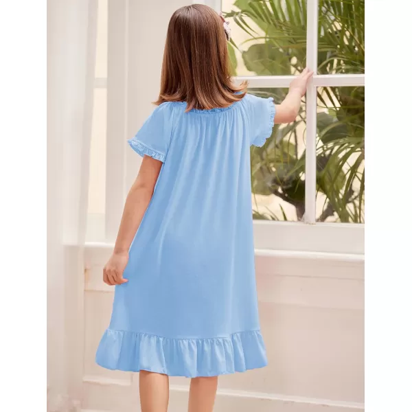 Arshiner Girls Nightgowns Sleepwear Short Sleeve Victorian Pajama Dress Soft Princess Sleepshirt for 3-12 Years Kids