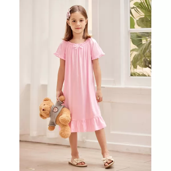 Arshiner Girls Nightgowns Sleepwear Short Sleeve Victorian Pajama Dress Soft Princess Sleepshirt for 3-12 Years Kids
