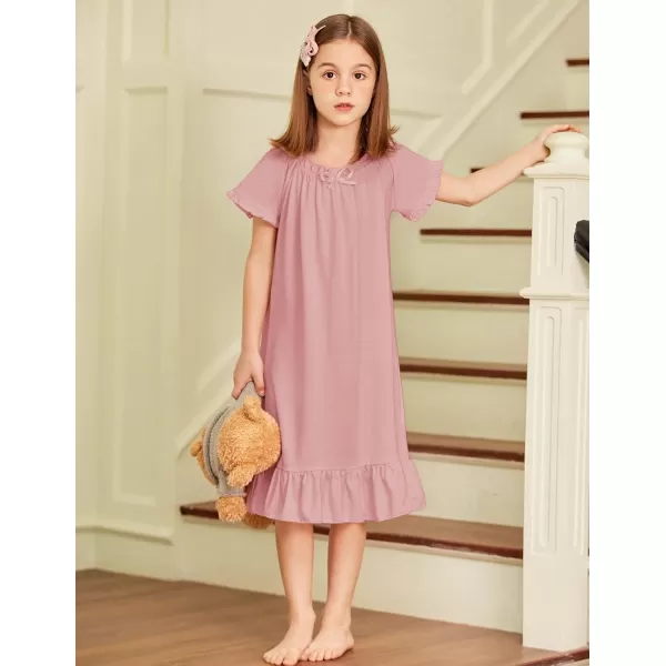 Arshiner Girls Nightgowns Sleepwear Short Sleeve Victorian Pajama Dress Soft Princess Sleepshirt for 3-12 Years Kids