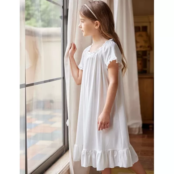 Arshiner Girls Nightgowns Sleepwear Short Sleeve Victorian Pajama Dress Soft Princess Sleepshirt for 3-12 Years Kids